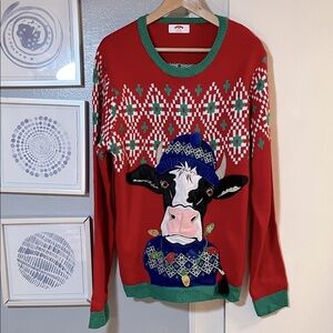 Holiday Time Men's Cow Ugly Christmas Sweater Size L